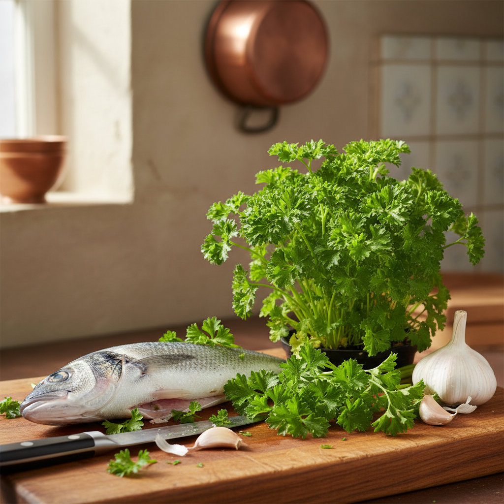 Prezzemolo - cucina con pesce e aglio
